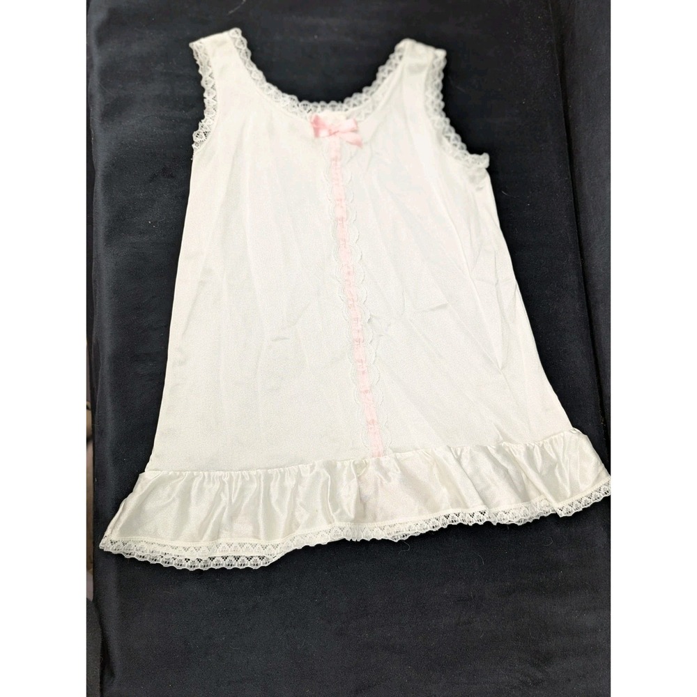Vintage Satin Girl's Nightgown Candy Kane by Imerman Size 6 White with Pink Bow